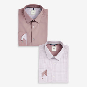 Pink Geometric Regular Fit Trimmed Shirts 2 Pack