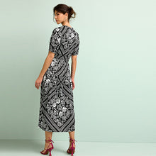 Load image into Gallery viewer, Black/White Linen Blend Button Down Midi Dress
