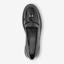 Load image into Gallery viewer, Black Patent Forever Comfort® Tassel Detail Cleated Chunky Loafer Shoes
