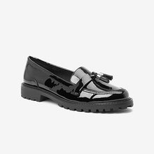 Load image into Gallery viewer, Black Patent Forever Comfort® Tassel Detail Cleated Chunky Loafer Shoes
