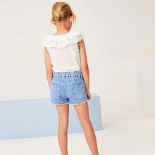 Load image into Gallery viewer, Bright Blue Regular Length 100% Cotton Frayed Edge Denim Shorts (3-12yrs)
