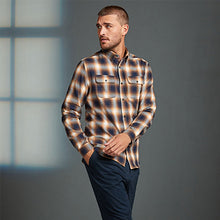 Load image into Gallery viewer, Tan/Navy Signature Brushed Flannel Check Shirt
