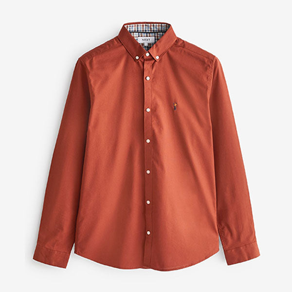 Rust Brown Slim Long Sleeve Stretch Oxford Shirt