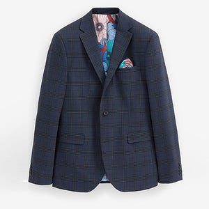 Navy Skinny Fit Check Suit Jacket