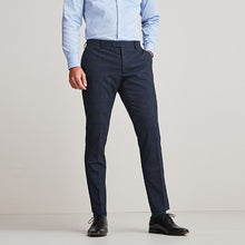 Load image into Gallery viewer, Navy Blue Skinny Fit Check Suit: Trousers
