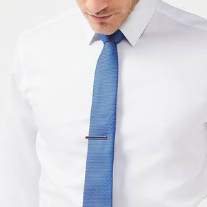 Cornflower Blue Slim Textured Tie And Clip
