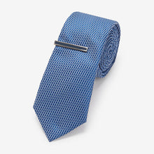 Load image into Gallery viewer, Cornflower Blue Slim Textured Tie And Clip
