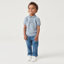 Load image into Gallery viewer, Blue Knitted Textured Short Sleeve Polo Shirt (3mths-6yrs)
