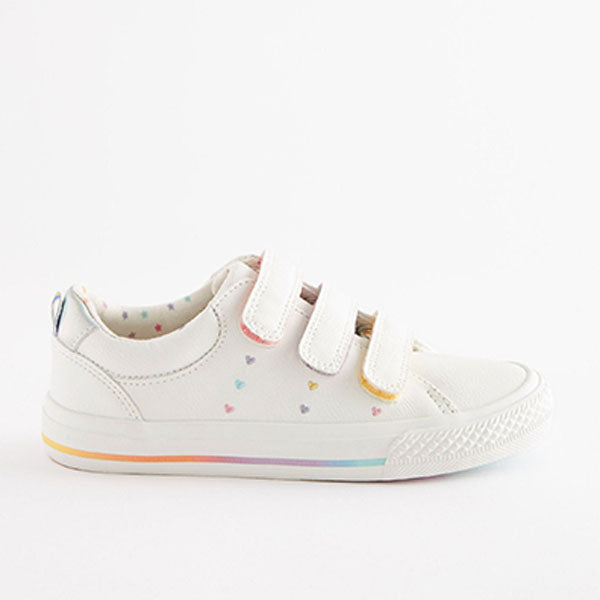 White Rainbow Hearts Embroidered Touch Fastening Trainers (Older Girls)