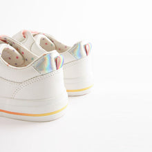Load image into Gallery viewer, White Rainbow Hearts Embroidered Touch Fastening Trainers (Older Girls)
