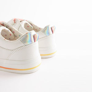White Rainbow Hearts Embroidered Touch Fastening Trainers (Older Girls)
