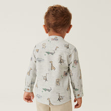 Load image into Gallery viewer, Grey Printed Long Sleeve Grandad Collar Shirt (3mths-6yrs)
