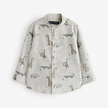 Load image into Gallery viewer, Grey Printed Long Sleeve Grandad Collar Shirt (3mths-6yrs)
