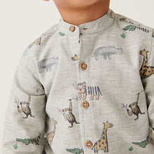 Load image into Gallery viewer, Grey Printed Long Sleeve Grandad Collar Shirt (3mths-6yrs)
