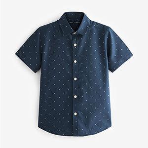 Navy Blue Printed Oxford Shirt (3-12yrs)