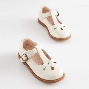 White Leather T-Bar Shoes (Younger Girls)