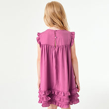 Load image into Gallery viewer, Rose Pink Ruffle Satin Dress (3-12yrs)
