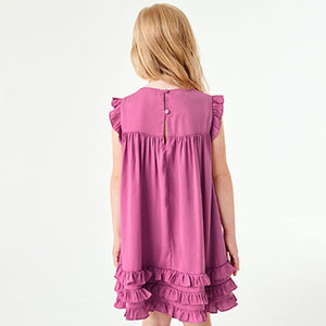 Rose Pink Ruffle Satin Dress (3-12yrs)