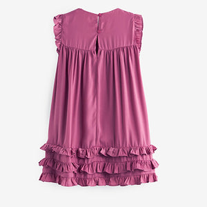 Rose Pink Ruffle Satin Dress (3-12yrs)