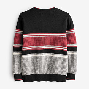Red/Black Knitted Colourblock Jumper (3-12yrs)