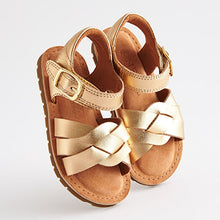 Load image into Gallery viewer, Gold Leather Leather Woven Ankle Strap Sandals (Younger Girls)
