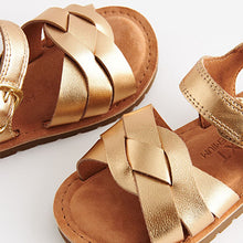 Load image into Gallery viewer, Gold Leather Leather Woven Ankle Strap Sandals (Younger Girls)
