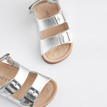 Load image into Gallery viewer, Silver Double Buckle Corkbed Sandals (Younger Girls)
