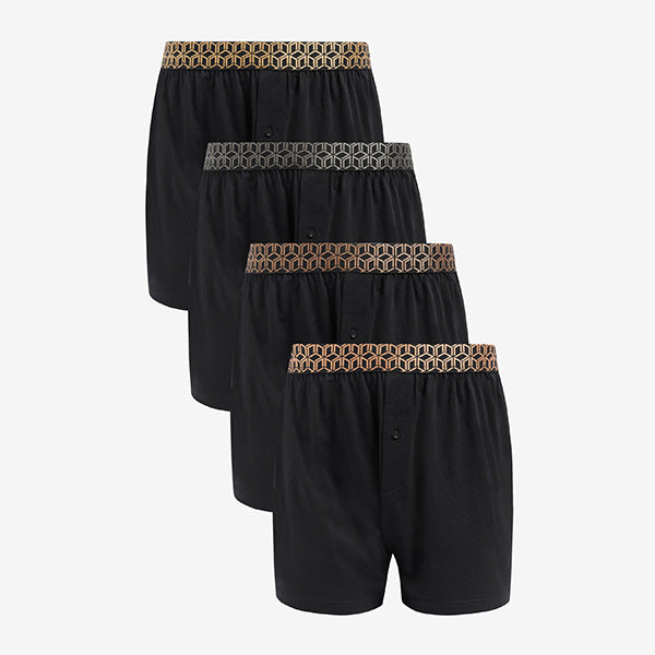 Black Metallic Waistband 4 pack 100% Cotton Boxers