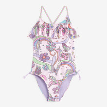 Load image into Gallery viewer, Pink Unicorn Frill Swimsuit (3mths-5yrs)
