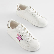 Load image into Gallery viewer, White/Pink Metallic Star Lace-Up Trainers (Older Girls)
