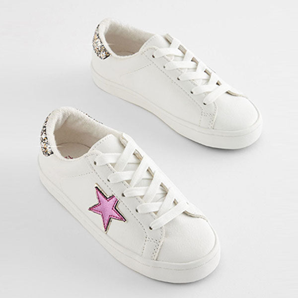 White/Pink Metallic Star Lace-Up Trainers (Older Girls)