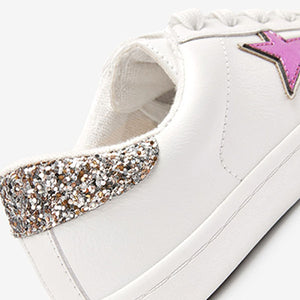 White/Pink Metallic Star Lace-Up Trainers (Older Girls)