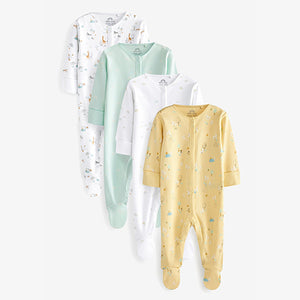 Yellow Duck/Mint Green Clouds Sleepsuits 4 Pack (0-2yrs)