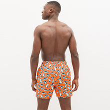 Load image into Gallery viewer, Orange Shark Printed Swim Shorts
