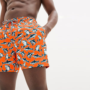 Orange Shark Printed Swim Shorts