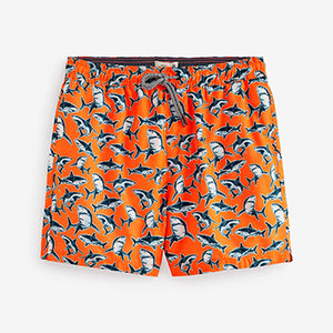 Orange Shark Printed Swim Shorts