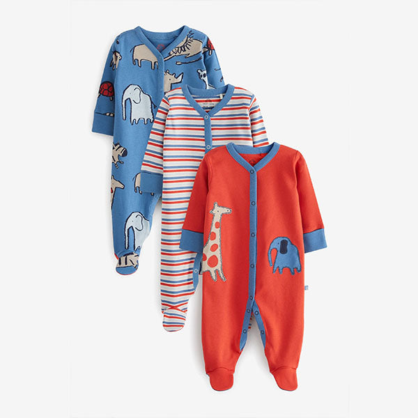 Red/Navy Blue Animals Baby Sleepsuits 3 Pack (0mths-3yrs)
