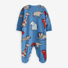 Load image into Gallery viewer, Red/Navy Blue Animals Baby Sleepsuits 3 Pack (0mths-3yrs)
