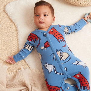 Red/Navy Blue Animals Baby Sleepsuits 3 Pack (0mths-3yrs)