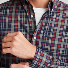 Load image into Gallery viewer, Blue Navy/Red/Green Check Easy Iron Button Down Oxford Shirt
