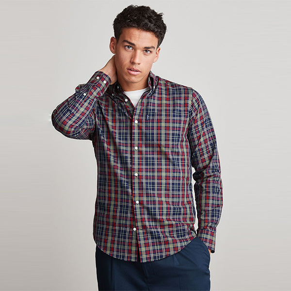 Blue Navy/Red/Green Check Easy Iron Button Down Oxford Shirt