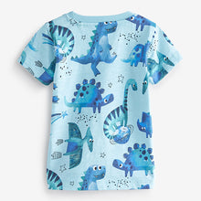 Load image into Gallery viewer, Blue Watercolor Dinosaur Short Sleeve All Over Print T-Shirt (3mths-6yrs)
