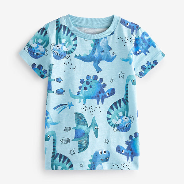 Blue Watercolor Dinosaur Short Sleeve All Over Print T-Shirt (3mths-6yrs)