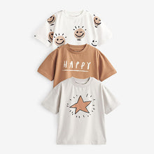 Load image into Gallery viewer, Tan Brown / Ecru Cream Short Sleeve Character T-Shirts 3 Pack (3mths-6yrs)
