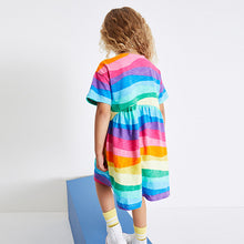 Load image into Gallery viewer, Pink/Blue/Purple/Green Rainbow Short Sleeve Jersey Dress (3-12yrs)
