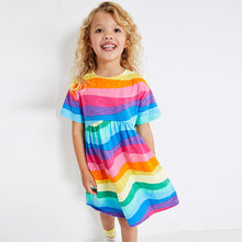 Load image into Gallery viewer, Pink/Blue/Purple/Green Rainbow Short Sleeve Jersey Dress (3-12yrs)

