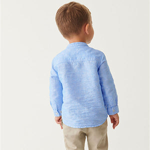 Blue Grandad Collar Linen Mix Shirt (3mths-6yrs)