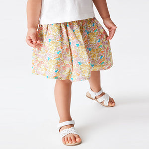 Ochre Yellow Cream 2 Piece Floral Skirt and T-Shirt Set (3mths-6yrs)