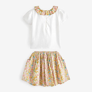 Ochre Yellow Cream 2 Piece Floral Skirt and T-Shirt Set (3mths-6yrs)
