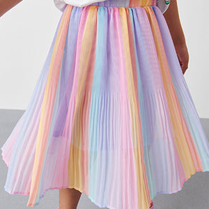 Rainbow Stripe Pleated Midi Skirt (3-12yrs)